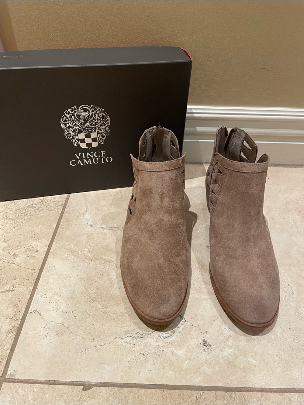 Vince Camuto Taupe Suede Ankle Boots